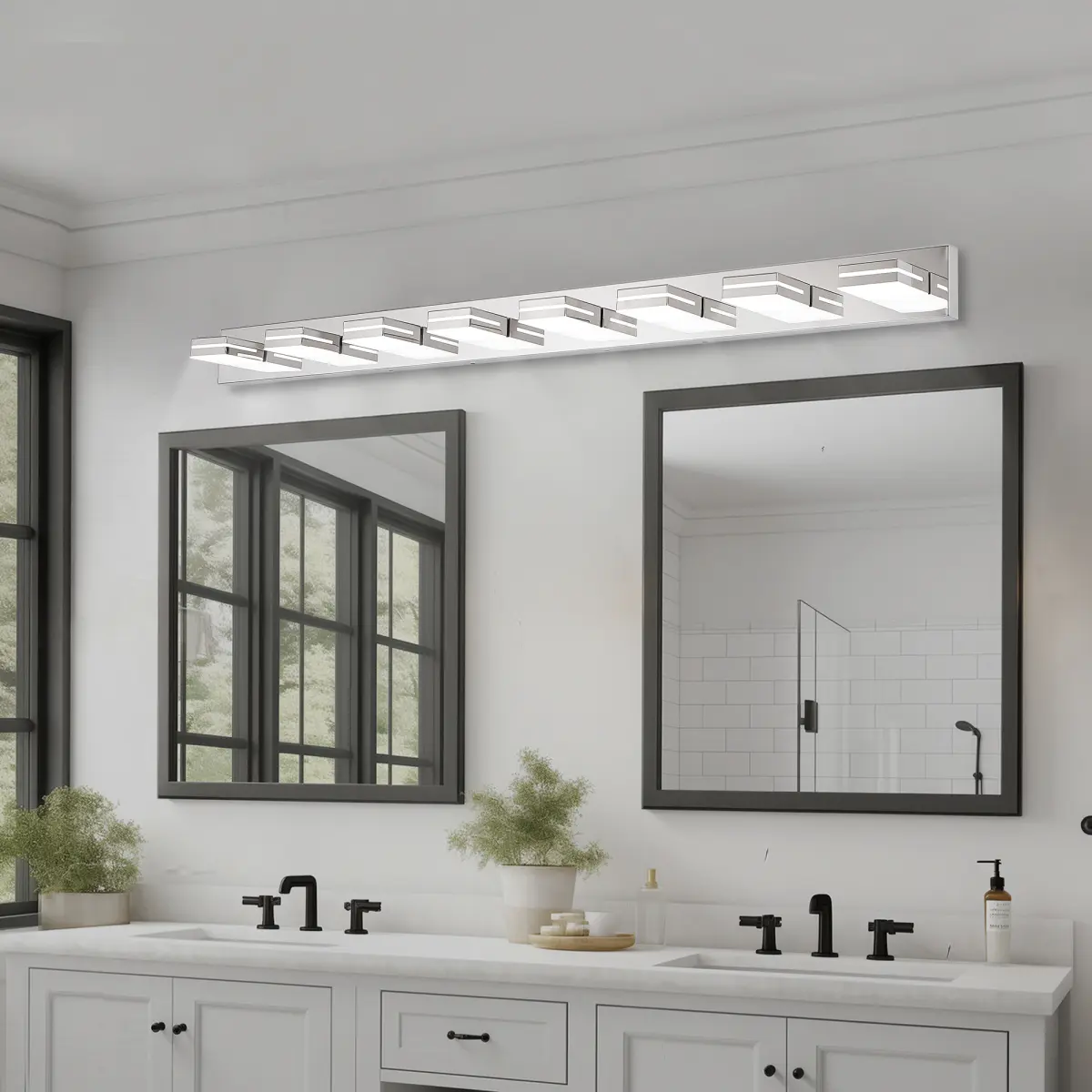Modern Chrome LED Vanity Light, 8-Lights Wall Sconce for Bathroom and Mior, Sleek Minimalist Design, Energy-Efficient, Easy to Install