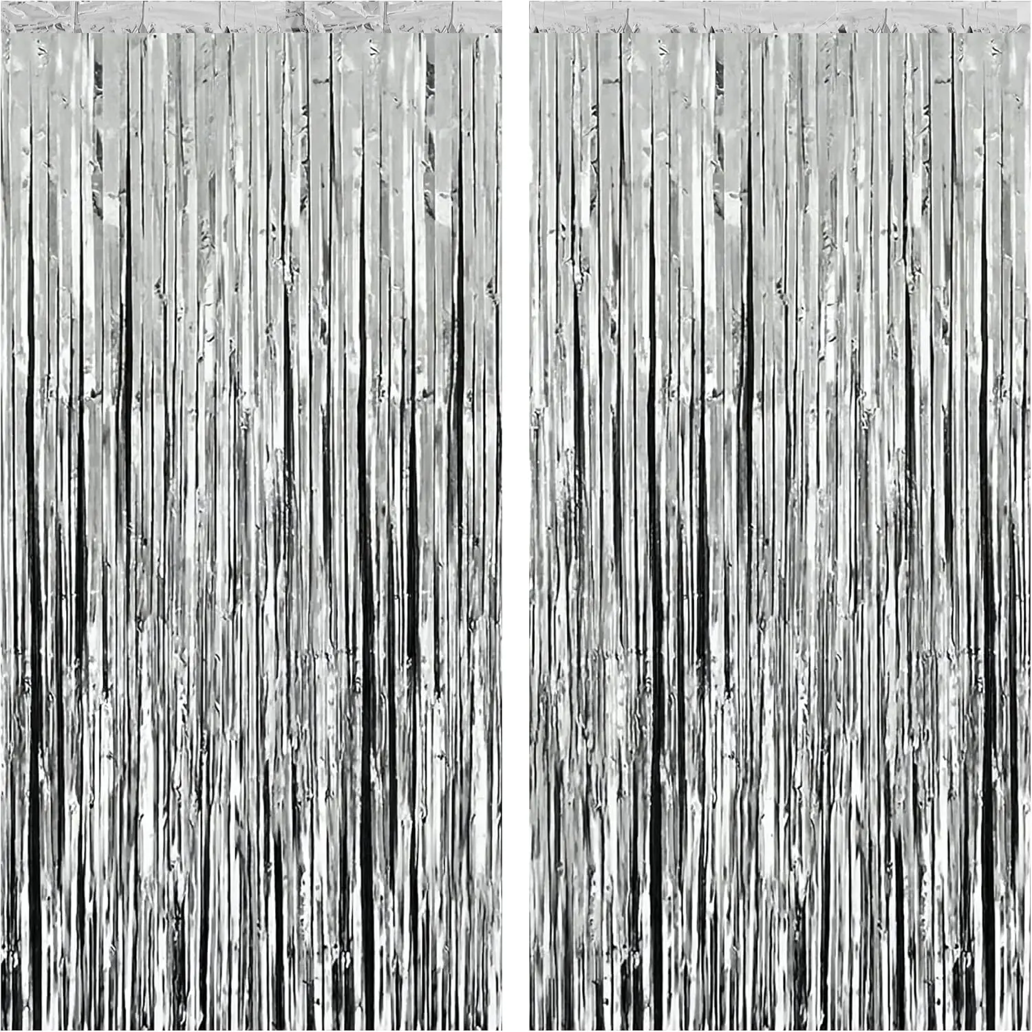 Metallic Silver Foil Fringe Curtain - 3.2x8 ft Pack of 2, Hanging Photo Wall Garland Streamers Backdrop for 2026 Graduation, Birthday Decorations