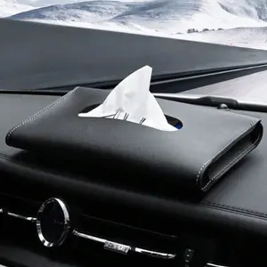 Car Tissue Box, PU Leather Car Sun Visor Hanging Holder, Car Tissue Box, Auto Interior Storage Decoration Accessories, Car Console Organizer