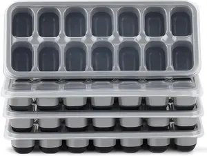 Ice Cube Tray 4 Pack - Easy-Release & Flexible Silicone Ice Cube Trays with Spill-Resistant Removable Lid, Stackable Kitchen Utensils