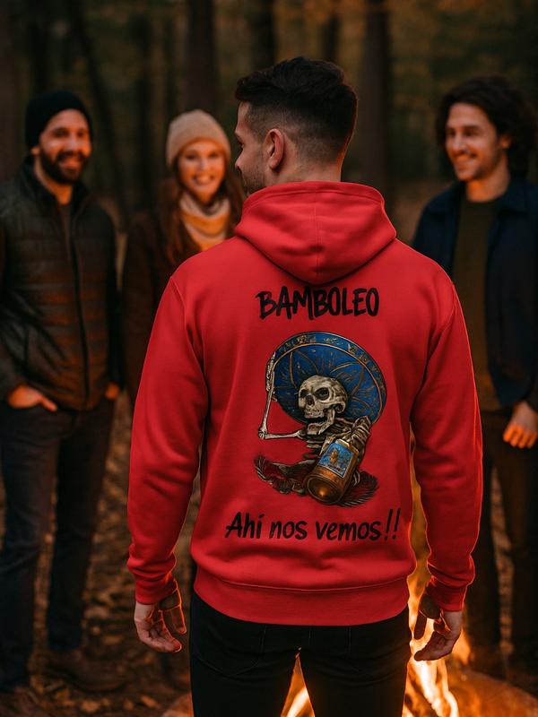 Bamboleo Unisex Hoodie Red/White/Grey/Bone Fitted Casual Winter Medium Length 100% Cotton Face 65% Cotton 35% Polyester Front Pouch Pocket Matching Flat Drawstrings 3-Panel Hood Women's Streetwear