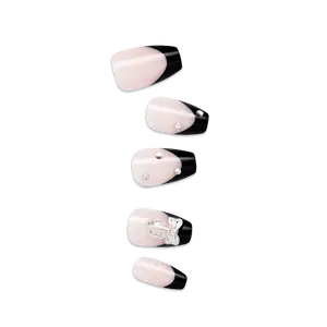 Impress Design No Glue Fake Press On Nails - By The River | 3D & Jewel French, Black, Medium, Coffin, Manicure