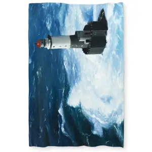 360 stand Twin Extra Long Duvet Cover - Hyperrealism Coastal Vibe Ocean Scene Print, Unleashed Waves on Lighthouse Design (Model C1DCTXLW8KDDS1), Wave Print
