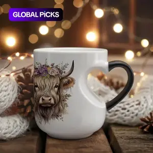 1 Pc Scottish Highland Cow Magical Mug with Heart-Shaped Handle & Scottish Cow Design, Ceramic Tea Coffee Cup, Hand-Wash-Only Novelty Coffee Mug 11 oz, Fun Gift for Birthdays & Cartoon-Themed Fans, Funny Mom Mug, Funny Mug #GLOBAL PICKS