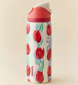 Owala FreeSip 32oz Stainless Steel Water Bottle, Tulip Floral Pattern, Leak Proof Lock Lid with Built-in Straw, 24hrs Cold Insulated Thermal Tumbler, Portable Sports Drink Flask for Gym Travel Fitness, Aesthetic Gift for Women Drinkware Bottled Mug