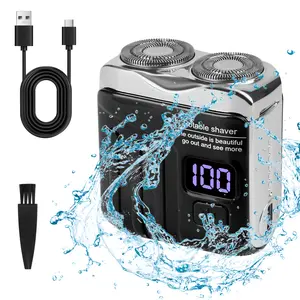 USB Rechargeable Mini Electric Shaver for Men, Dual Ring Rotary Razor with Magnetic Washable Head, Portable Travel Beard Trimmer