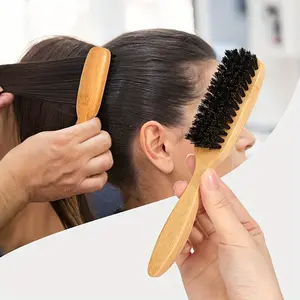 Natural Wooden Handle Bristle Hairbrush, Anti-Static & Smoothing Design, Ideal for Styling & Volumizing, Salon Styling Brush, Durable Bamboo Material