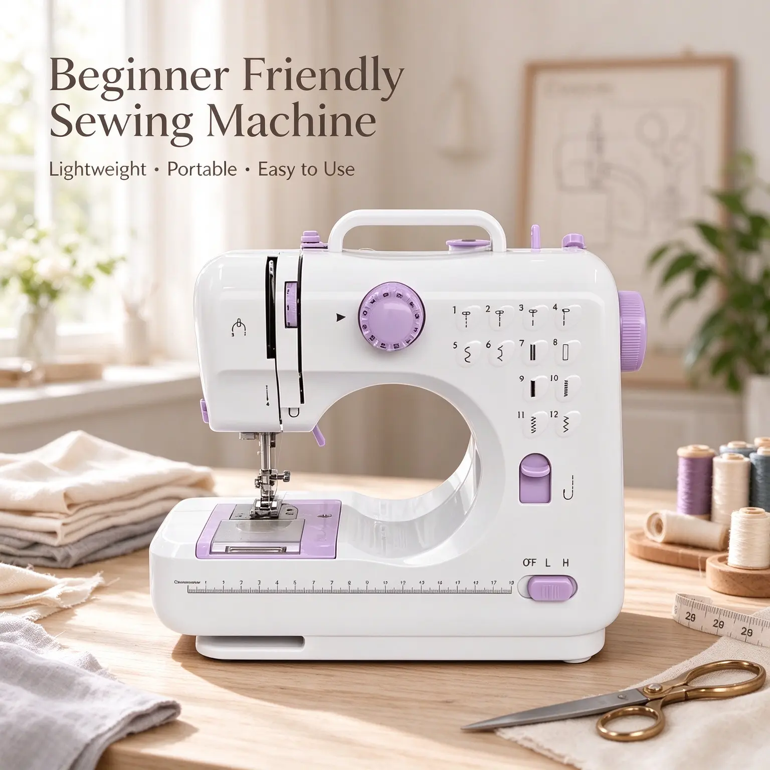 Mini Electric Sewing Machine for Beginners, Portable Household Sewing Machine with 12 Built-in Stitches, LED Light, Double Speed Control Foot Pedal for DIY Craft