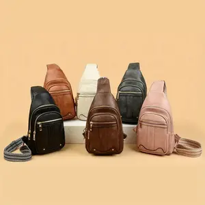 Vegan Leather Chest Crossbody Bag pu leather Sling Bag for men Small Chest Bag with Fanny Packs Ideal for Work Shopping, Crossbody Purse