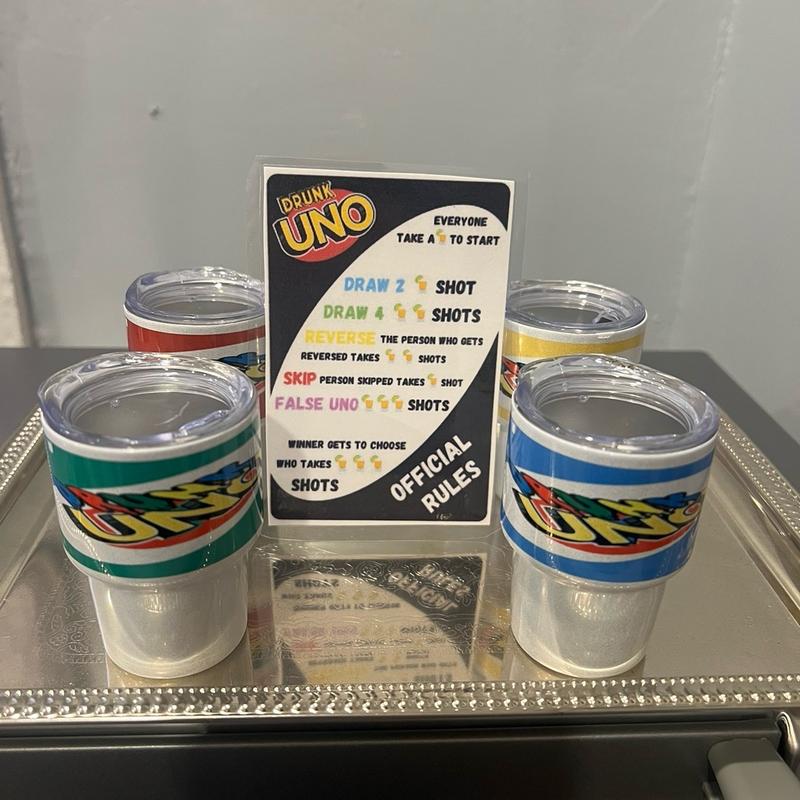 Drunk Uno with everything needed for 4 players.