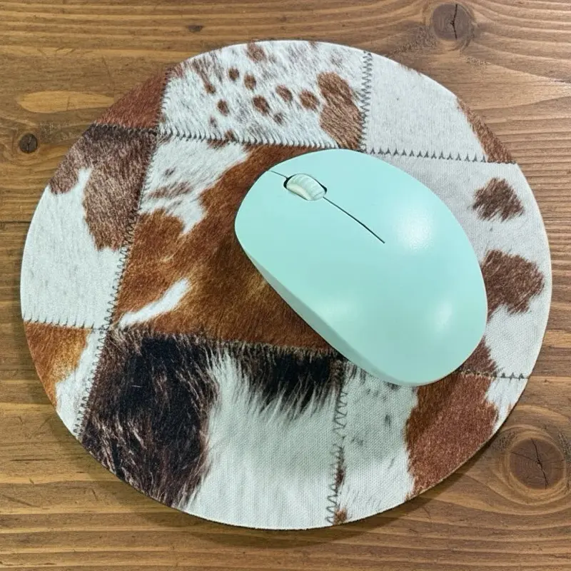 Western Cowhide Mouse Pad | Cow Print Office Desk Accessory | Rustic Country Computer Mouse Pad | Cowgirl Desk Decor