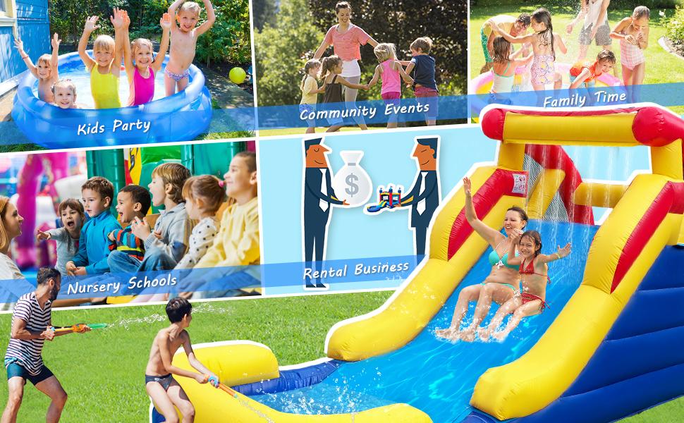 JOYMOR Commercial Grade Water Slide for Adults and Kids with Double Wide Slide, Splash Pool (21 x 8 x 11ft), 100% PVC Vinyl Inflatable Water Park for Backyard with Strong Air Blower