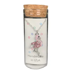 Sparkling Flamingo Charm Necklace in a Bottle  Tween Teen