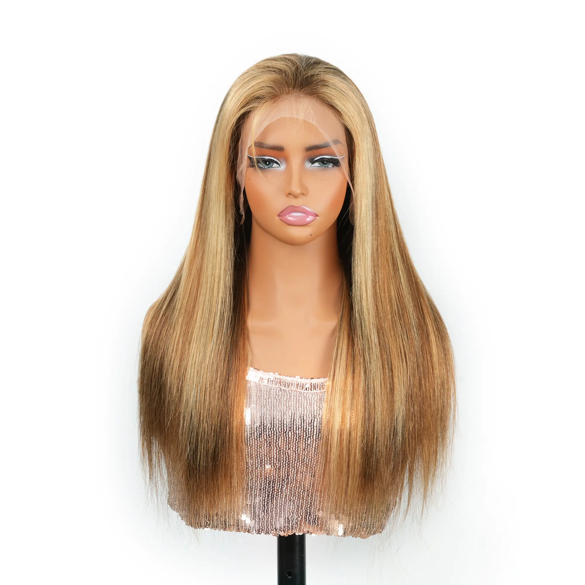 SS+ 13x4 Lace Front Wig Straight Human Hair 4/27 Highlight Honey Blonde Ombre Pre Plucked Natural Hairline with Baby Hair No Shedding No Tangle Heat Friendly Daily Wear Natural Color Women Hair Accessories