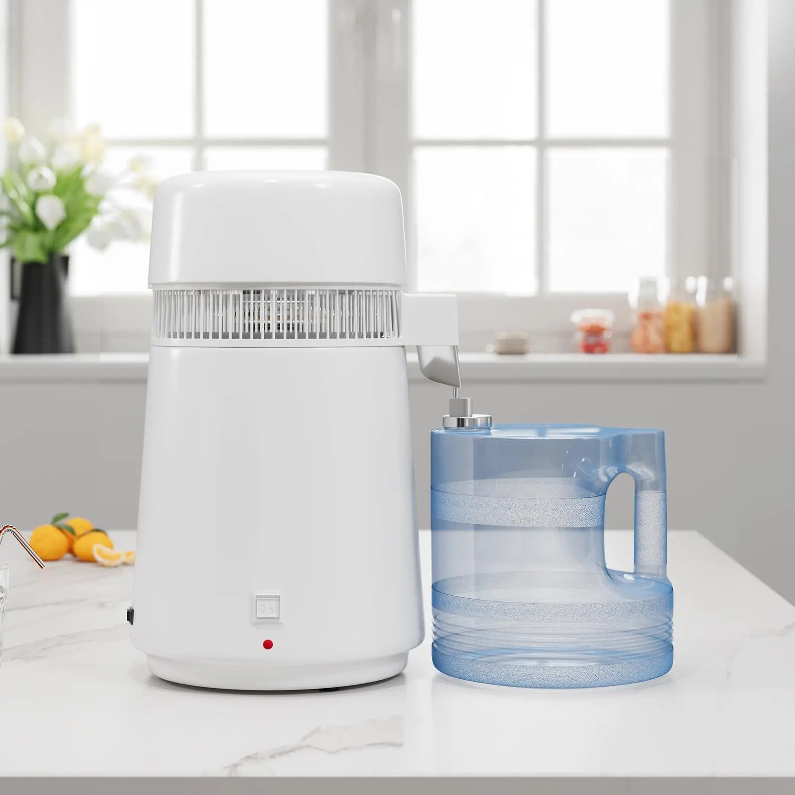 GARVEE Water Distillers for Home Countertop, 1 gal/4 L Plastic Distilled Water Machine with Glass Container, 750W Desktop Drinking Purifier Filter Distilling Kit, White