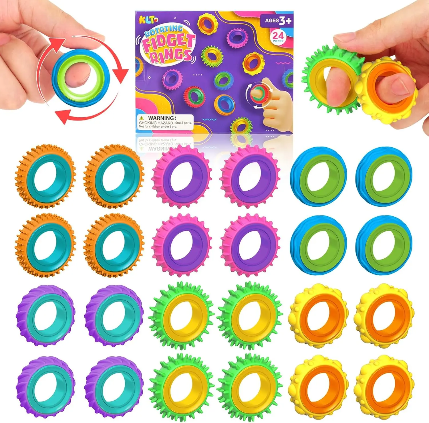 Lesong Sensory Soothing Portable Toy Ring Set - 12&24-Piece Collection of Soft -Relieving Finger Spinners for Autism ADHD Kids & Adults Safe  Rewards or Stocking Stuffers ,Stress Relief Decoration ,Decompression Squeeze,Summer Wins & Deals For You Days