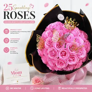 25 Pink Glitter Roses – Artificial Shiny Fake Flower Bouquet, DIY Gift for Mother's Day, Anniversary, Wedding – No Wilt, Long Lasting, Perfect for Home Decor (25 Roses) tiktokshopspringglowup
