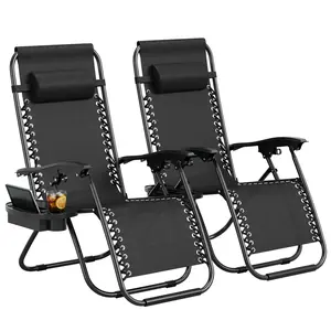 Set of 2 Outdoor 0 Gravity Chairs, Folding Portable Reclining Lounge Chair with Pillow and Tray, Perfect for Camping, Patio, Beach and Backyard