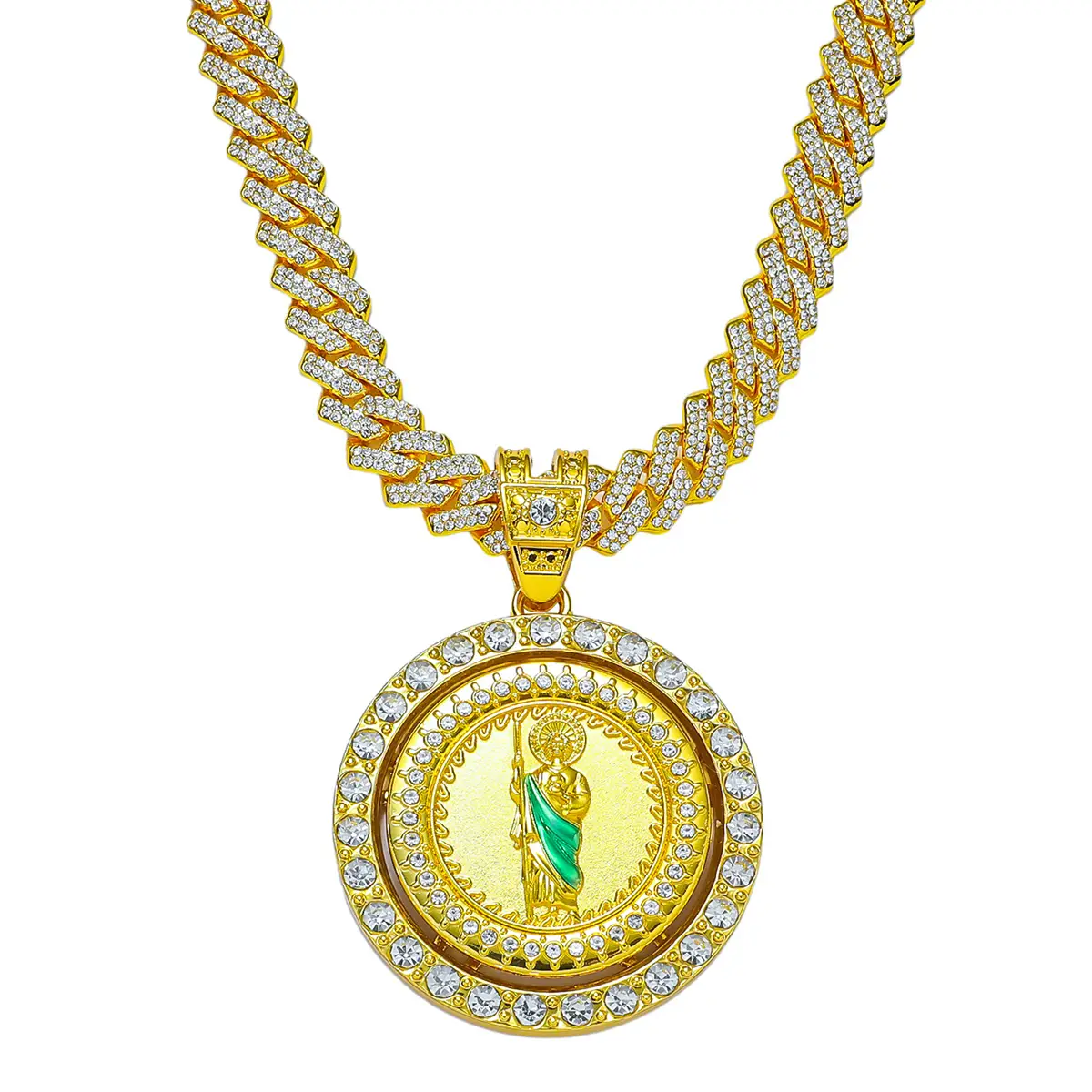 Gold-Plated Cuban Men's Rotating Necklace - Unique Hip-Hop Style with Pendant Design, Ideal for Bold Fashion Statement