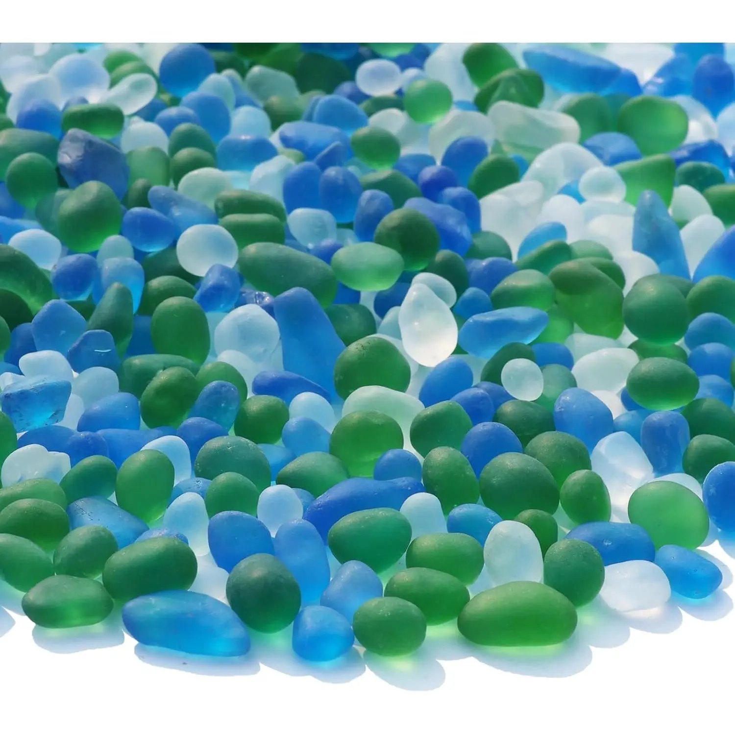 Sea Glass Stones - 2.9LB/46.4oz Green Mixed Frosted Glass Pebbles  -  for Aquarium Rocks, Fish Tank Gravel, Vase Fillers, Seaglass DIY Crafts, and Home Decor