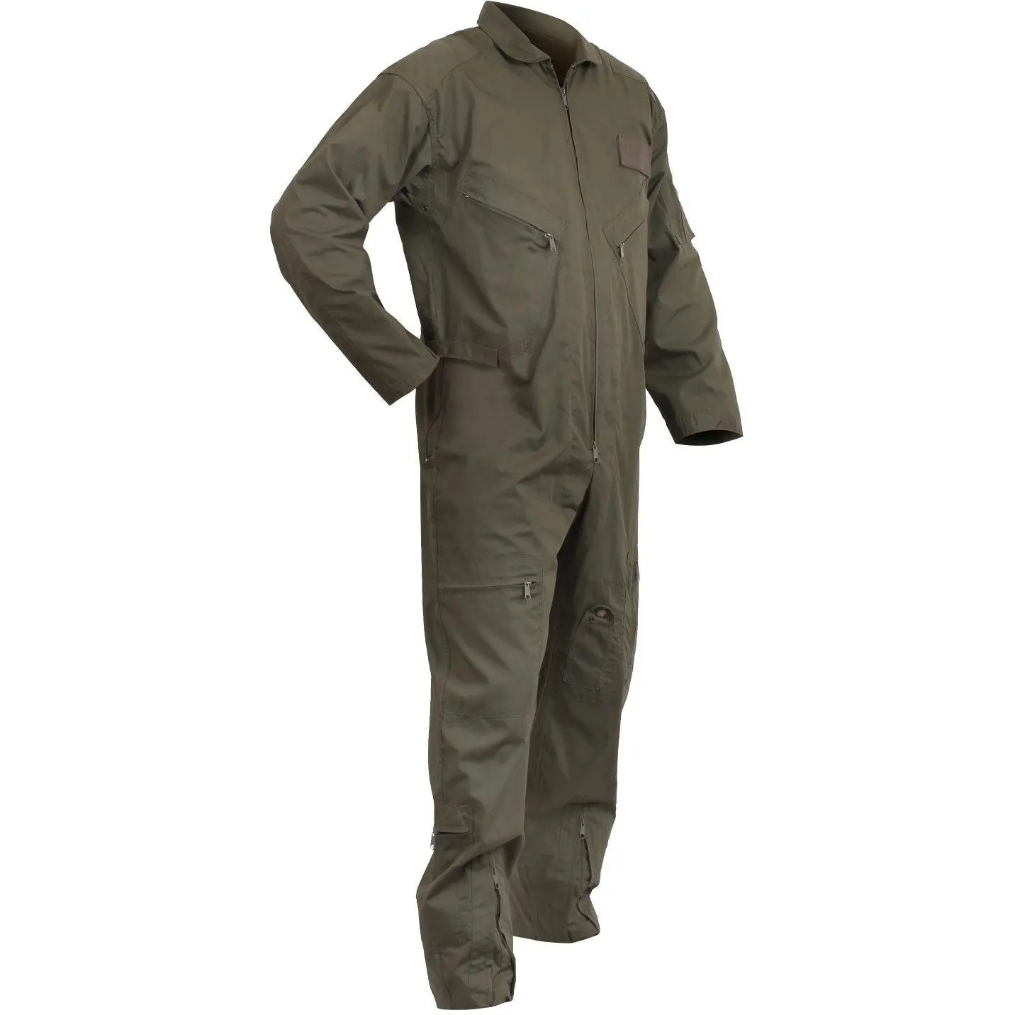 Men's Olive Drab Tactical Flight Suit - US Air Force Style Pilot Coveralls, Menswear Uniforms with Zipper, Badge Holder, Functional Pocket