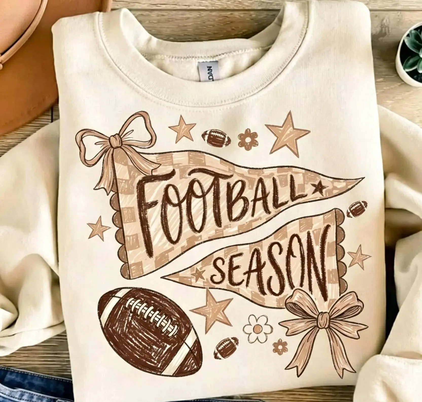 Vintage Football Season Pennant Bow Sweatshirt, Game Day Crewneck Shirt, Fall Tailgate Pullover Hoodie Sweater