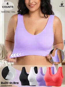 Plus Size Women's Wireless Bra, 1xl-5xl, High Elasticity, Medium Support, Lined, Casual Daily Wear, Home, Sports, Commute Comfort