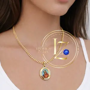 Virgen Mary Necklace Cuban Chain 3 mm Wide Perfect for Any Occasion with Elegant Pendant & Gold Tone