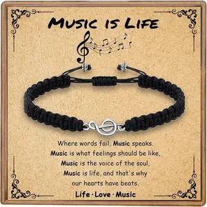 Charm Simple Music Gift Black Note Bracelet with Silver Note Hand-woven Bracelet