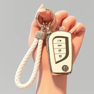 for Toyota Key Fob Cover,Special Soft TPU Key Case Cover Protector Compatible with 2018-2020 Camry SE/LE,RAV4 SE,Corolla SE/LE Foldable pop-up Key-(Black White))