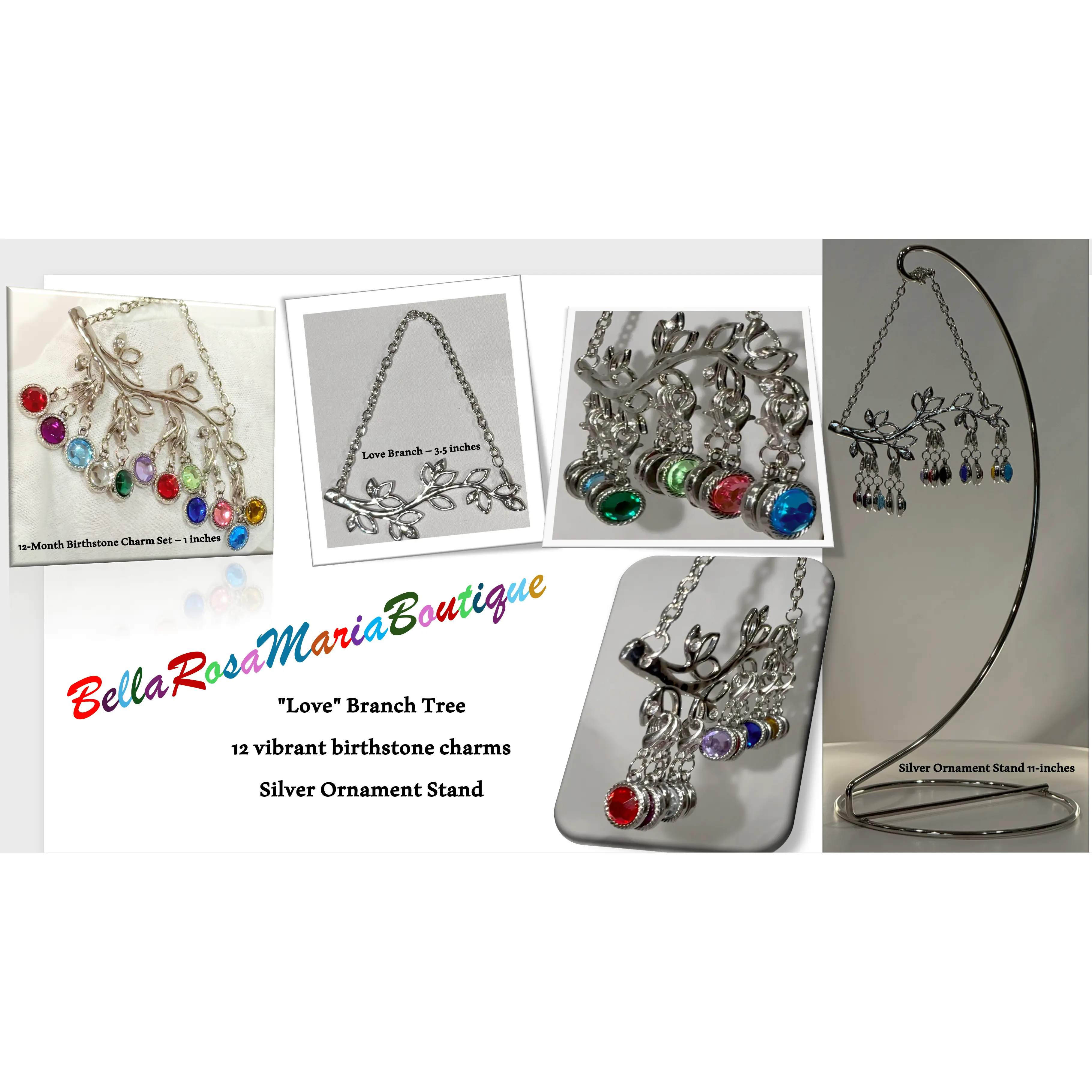 BellaRosaMariaBoutique Exclusive | 15-Piece Ensemble | Crystal Charms | Tree & Stand & Cloth