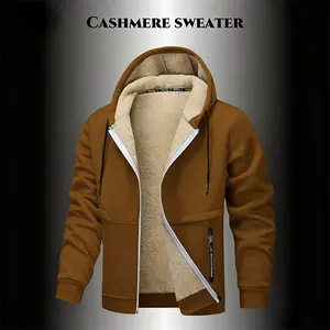 1pc Men's Plus Fleece Thick Zip-Up Hooded Casual Knitted Fleece Thick Jacket, Fall/Winter skin-friendly heat fleece-lined hoodie jacket casual zip-up
