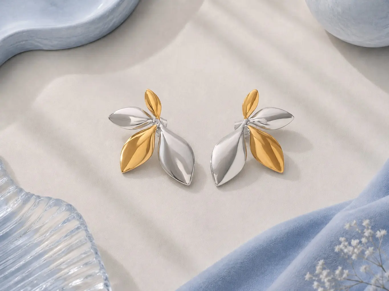 Two-Tone Stainless Steel Stud Earrings