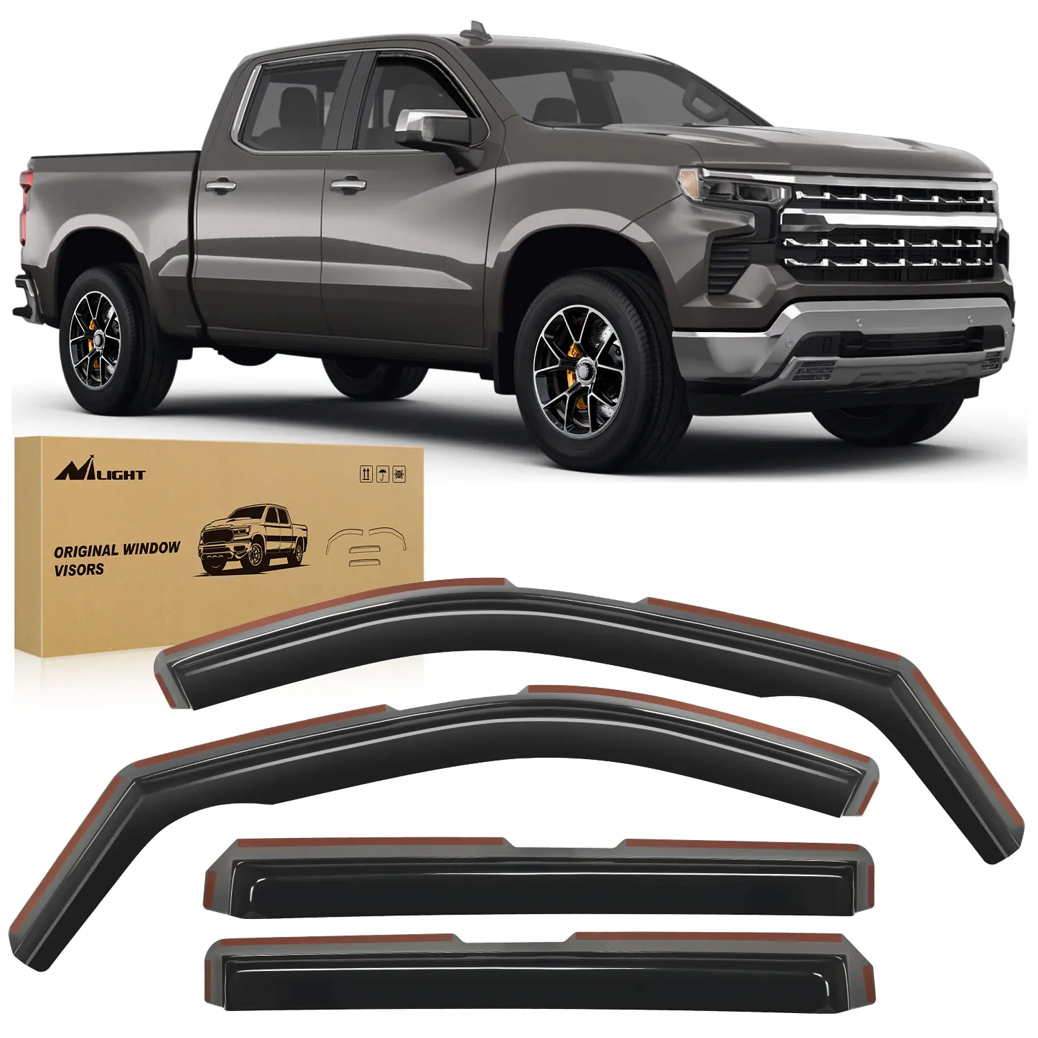 Nilight In-Channel Rain Guards - Original Window Deflectors, Vent Sun Visors for Chevy Silverado/Sierra 2500HD/3500HD 2020-2026 Crew Cab, 4PCS Truck Exterior Trim, Car Accessories for Vehicle