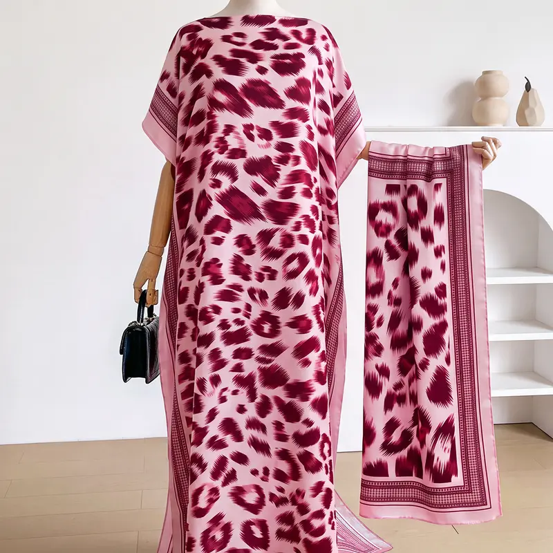 Women Printed Kaftan Abaya , Flowy Long Dress with Matching Shawl, Plus Size Formal & Vacation Gown