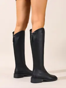 Women's High Heel Knee-High Boots, Round Toe Design, Back Zipper Closure, Perfect for Formal Events, Fashionable and Stylish, Boot Heels