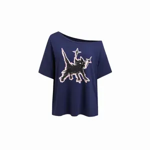 Cider Cat Graphic Asymmetrical Neck Short Sleeve Tee SwimWeek