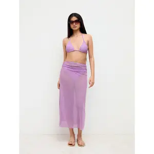 Cider Halter Neckline Knotted Triangle Cheeky Bikini With Mid Rise Cover Up Skirt