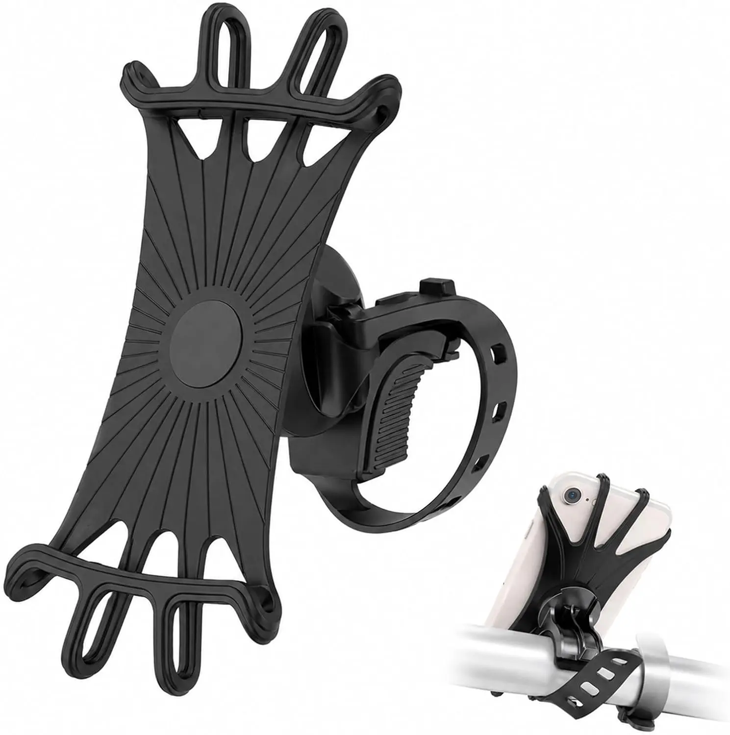 360° Rotatable Silicone Bike Phone Mount, Universal Bicycle Phone Holder Compatible with 4.0-6.7 Inch iPhone 15/14/13/12/11 Series