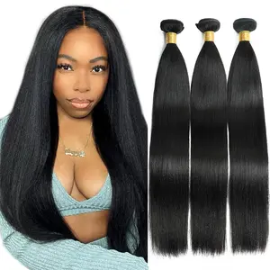 Human Hair Bundles Yaki Straight Hair Bundles Brazilian human hair bundles Quick Weave Bundles100% Unprocessed Virgin Weave 3/4 Bundles Raw Remy Hair Bundles