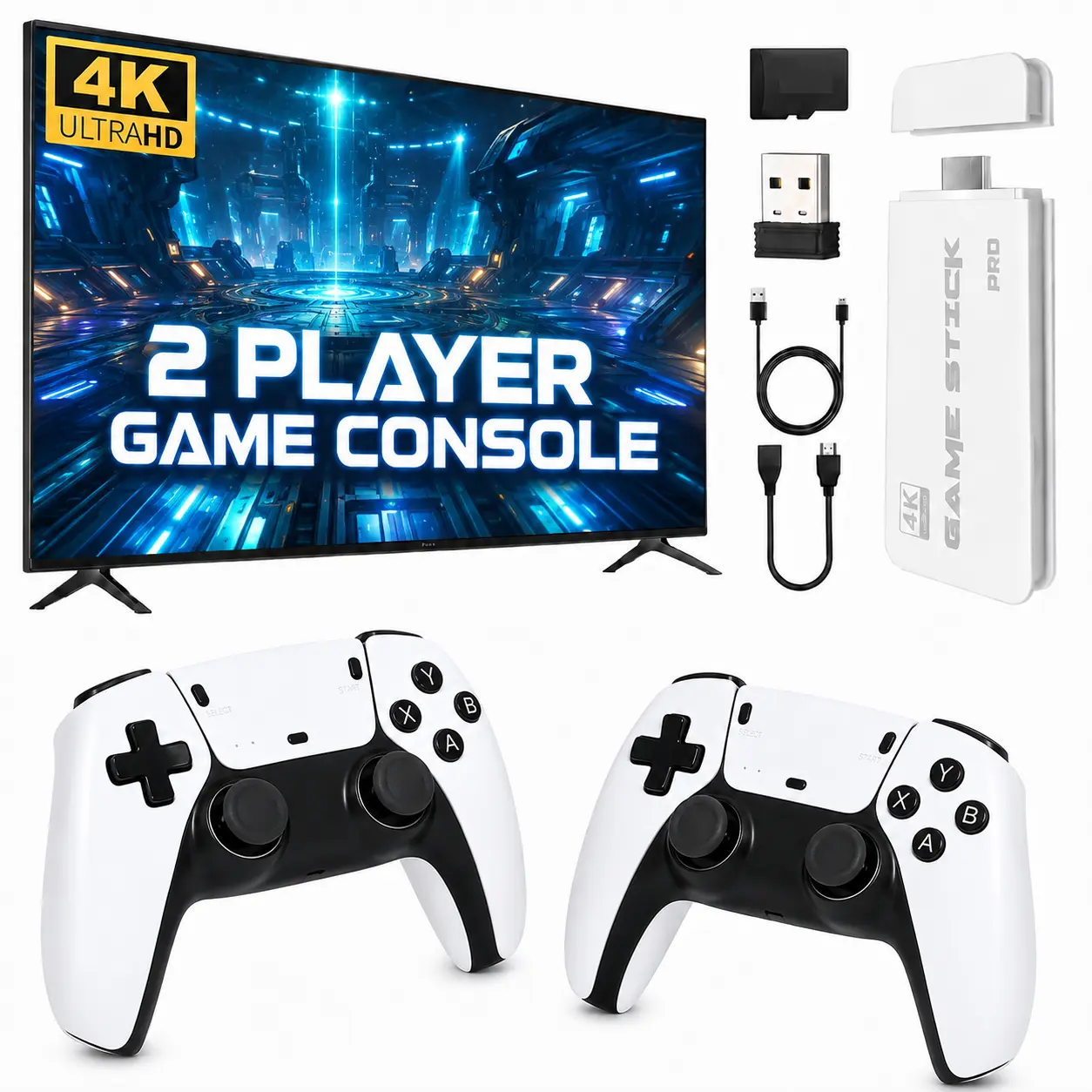 Retro Game Stick for TV, Plug & Play Gaming Console with Dual Wireless Controllers, Built-in Games for Family Game Night