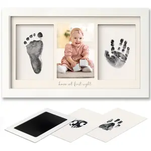 1PC Triple Black And White Wood Grain Photo Frame with Words for Desktop Or Wall Photo Frame Printing Mat Style Hand And Footprint Commemorative Photo Frame, Safety Souvenir Frame, New Mom Gift