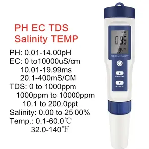 5 in 1 PH Meter Water Quality Tester Digital TDS EC PH Salinity Temperature Meter for Pools Aquariums Water with Backlight JUANJUAN