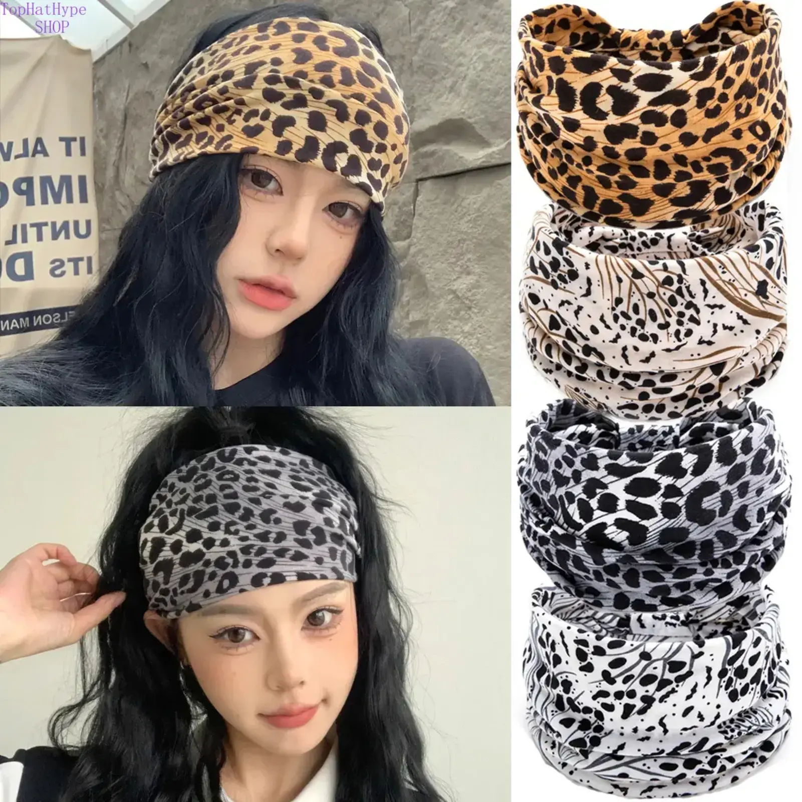 Women's Bohemian Knotted Wide Elastic Anti-Sweat Yoga Headband - Secure Fit Hair Accessory, Hair Tie (Wide, Elastic, Anti-Sweat Styles), Wide Headbands, Elastic Headbands