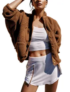 UANEO Women's Short Plush Wool Jacket With Lightweight Lining Casual And Warm Sherpa Jacket With Pockets For Winter TikTokShopBlackFriday