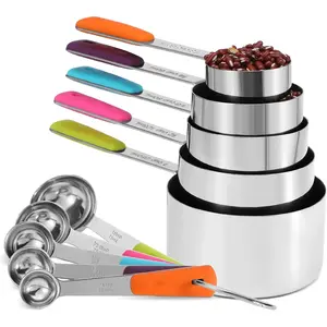 Stainless Steel Measuring Cup Set 10-Piece, Multifunctional Cooking and Baking Tools, Graduated Measuring Cups, Kitchen Essential, Kitchen Measuring Utensils