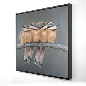 212 MAIN Exotic Brown Framed Canvas Print - 24x24 in. Nature Wall Art, 4 Birds on a Branch Decoration for Home, Easy-Hang Home Decor for Outdoors