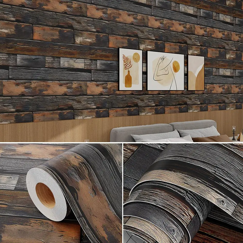 Removable Self-Adhesive Brick Peel-and-Stick Waterproof Vinyl Wallpaper Roll, Brown Retro Stone Design, Easy Home Decor Upgrade for Kitchen Backsplash, Furniture DIY