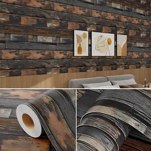 Removable Self-Adhesive Brick Peel-and-Stick Waterproof Vinyl Wallpaper Roll, Brown Retro Stone Design, Easy Home Decor Upgrade for Kitchen Backsplash, Furniture DIY
