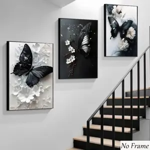 3pcs Creative Butterfly Floral Design Posters, Art Wall Decor Indoor Decoration for Living Room Bedroom Office, Personalized Canvas Poster Gift